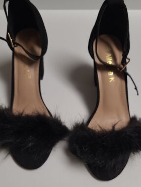 Allegra K Women's Square Toe Faux Fur Platform Chunky Heels Sandals - Size 10